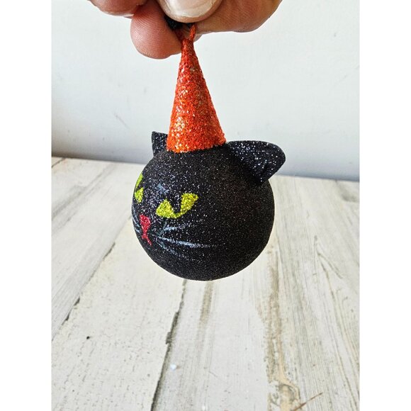 Pier 1 glitter cat hat ornament Halloween decor kitten black sparkle - Picture 2 of 8